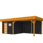 Douglas Topvision Premium Raaf, 298 x 298 en luifel 400 cm, wanden zwart en basis kleurloos geïmpreg
