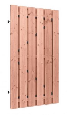 Douglas gesch plankendeur, B100xH195cm, 1,6x14 op zwart stalen frame, onbehandeld.