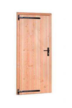 1022822 - Douglas enkele dichte deur met zwart beslag linksdraaiend, 90 x 201 cm, incl. kozijn, onbe