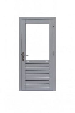 Hardhouten enkele 1-ruits glasdeur Prestige met dubbelglas, rechtsdraaiend, 109 x 221 cm, grijs gegr
