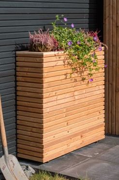 Bloembak Red Wood 30 x 90 x 80 cm op wieltjes