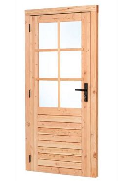 Douglas enkele 6-ruits deur linksdraaiend, 100 x 205 cm, incl. kozijn, onbehandeld.