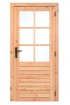 Douglas enkele 6-ruits deur rechtsdraaiend, 100 x 205 cm, incl. kozijn, onbehandeld.