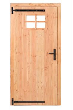 Douglas enkele deur linksdraaiend, 100 x 205 cm, met klein raam, incl. kozijn, onbehandeld.