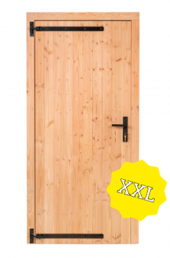 Douglas enkele deur extra breed met zwart beslag, linksdraaiend, 120 x 215 cm, onbehandeld.