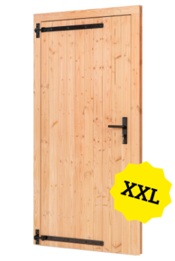 Douglas enkele deur extra breed met zwart beslag, linksdraaiend, 120 x 215 cm, onbehandeld.