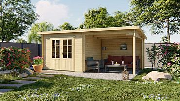Blokhut - Tuinhuis Chappo | 28 mm | vuren grijs geïmpregneerd