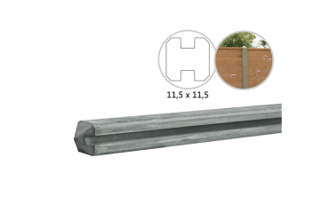 Betonpaal met sleuf en diamant kop t.b.v. schutting 11,5 x 11,5 x 278 cm, grijs tussenpaal, ongecoat