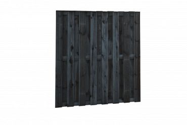 Naaldhout gesch plankenscherm 18-pl 15 mm, 180 x 180 cm, recht, geïmpregneerd en zwart gedom