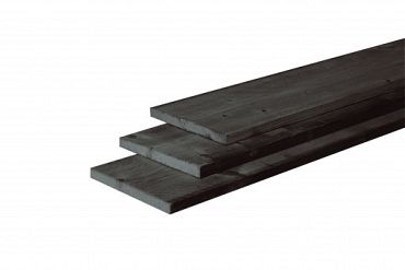 Douglas fijnbez plank 2,2 x 20 x 400 cm, zwart gedompeld.