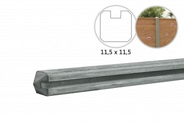 Betonpaal met sleuf en diamant kop t.b.v. schutting 11,5 x 11,5 x 278 cm, grijs eindpaal, ongecoat.