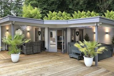 Blokhut - Tuinhuis Jutka | 44 mm | vuren honinggeel geïmpregneerd