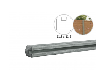 Betonpaal met sleuf en diamant kop t.b.v. schutting 11,5 x 11,5 x 278 cm, grijs eindpaal, ongecoat.
