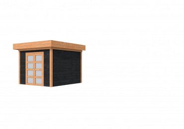 Douglas Topvision Roek, 298 x 298 cm, wanden zwart geïmpregneerd en basis onbehandeld.