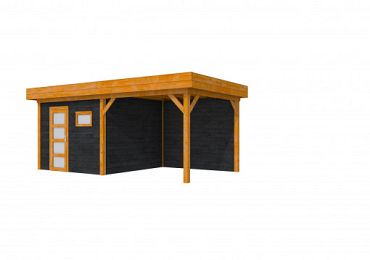 Douglas Topvision Premium Raaf, 298 x 298 en luifel 300 cm, wanden zwart en basis kleurloos geïmpreg