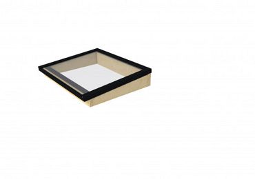 Lichtstraat maat 129,2 x 96,9 cm, zwart gecoat aluminium raamwerk, basis in vurenhout, kleurloos geï