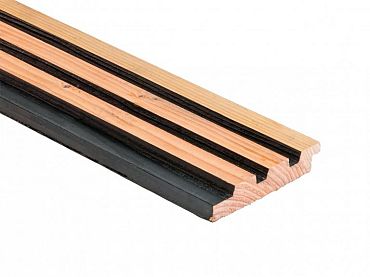 Douglas geschaafd triple profiel met afgeschaafde voorzijde 2,5 X 14 X 300 cm, zwart gespoten.