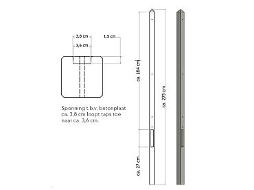 Lichtgewicht betonpaal mdk ongecoat 8,5x8,5x280 cm, eindpaal, grijs