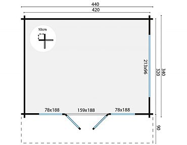 Blokhut - Tuinhuis Blackpool | 58 mm | vuren grijs geïmpregneerd