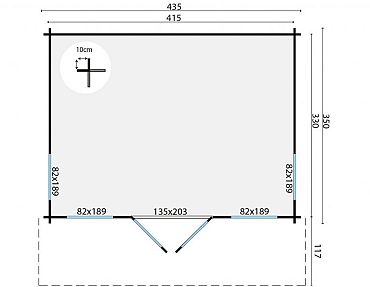 Blokhut - Tuinhuis Lory | 44 mm | vuren grijs geïmpregneerd