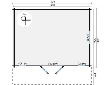 Blokhut - Tuinhuis Gustav | 44 mm | vuren grijs geïmpregneerd