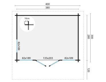 Blokhut - Tuinhuis James | 44 mm | vuren grijs geïmpregneerd