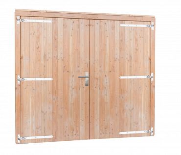 Douglas dubbele deur extra breed en hoog, 255 x 209 cm, incl. kozijn, onbehandeld.