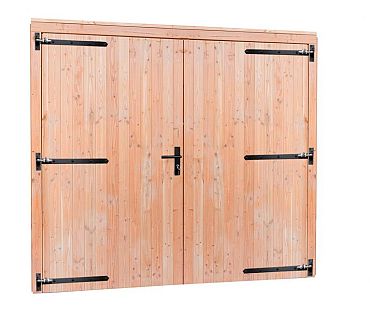 1022814 - Douglas dubbele deur extra breed met zwart beslag, 255 x 209 cm, incl. kozijn, onbehandeld