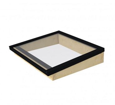 Lichtstraat maat 129,2 x 96,9 cm, zwart gecoat aluminium raamwerk, basis in vurenhout, kleurloos geï
