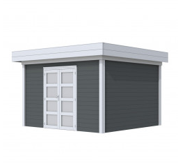 Vuren Topvision Parelhoen, 400 x 300 cm, wanden antraciet en basis lichtgrijs.