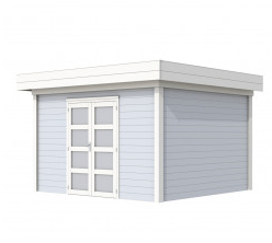 Vuren Topvision Parelhoen, 400 x 300 cm, wanden lichtgrijs en basis wit.