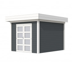 Vuren Topvision Bosuil, 300 x 300 cm, wanden antraciet en basis wit.