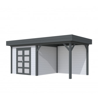 Vuren Topvision Premium Bonte Specht, 300 x 250 en luifel 300 cm, wanden lichtgrijs en basis antraci