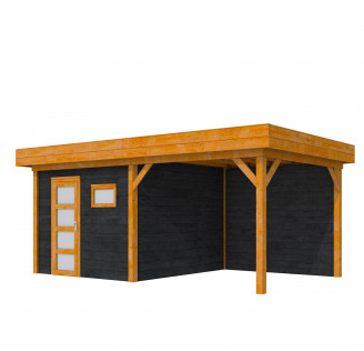 Douglas Topvision Premium Raaf, 298 x 298 en luifel 300 cm, wanden zwart en basis kleurloos geïmpreg