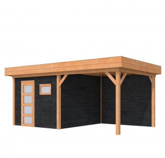 Douglas Topvision Premium Raaf 298 x 298 luifel 300 cm wanden zwart geïmpregneerd en basis onbehande