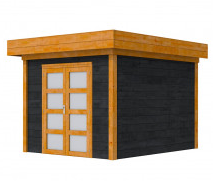 Douglas Topvision Roek, 298 x 298 cm, wanden zwart geïmpregneerd en basis transparant gespoten.