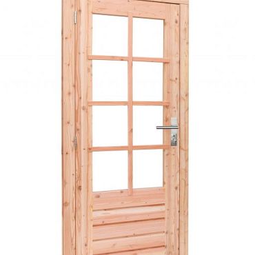 1022820 - Douglas enkele 8-ruits deur linksdraaiend, 90 x 201 cm, incl. kozijn, onbehandeld.