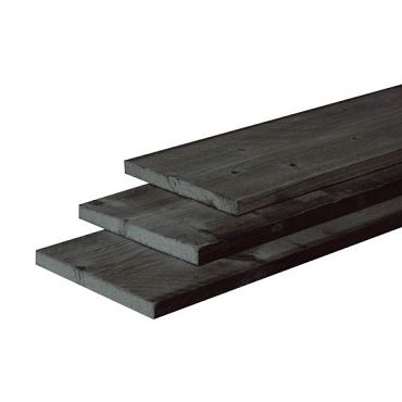Douglas fijnbez plank 2,2 x 20 x 300 cm, zwart gedompeld.