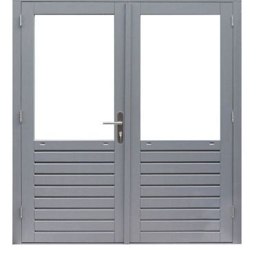 Hardhouten dubbele 1-ruits glasdeur Prestige met dubbelglas, 202 x 221 cm, grijs gegrond.