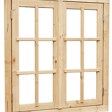 Vuren dubbel uitzetraam met dubbelglas, 112 x 120,5 cm, onbehandeld.