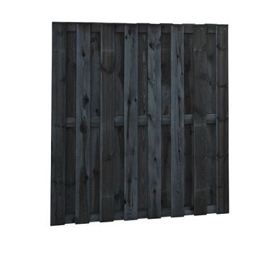 Naaldhout gesch plankenscherm 18-pl 15 mm, 180 x 180 cm, recht, geïmpregneerd en zwart gedom