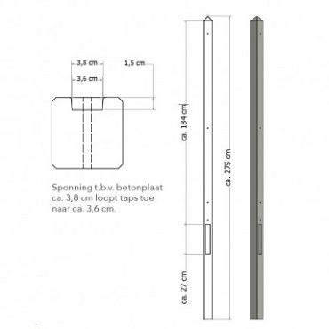 Lichtgewicht betonpaal mdk ongecoat 8,5x8,5x280 cm, eindpaal, antraciet