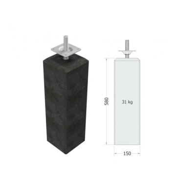 ## Betonpoer M 15 x 15 x 58 cm, Recht - Antraciet, M20 - Bovenzijde 12 x 12 cm