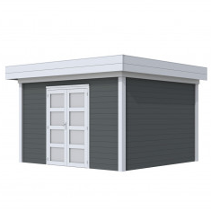 Vuren Topvision Parelhoen, 400 x 300 cm, wanden antraciet en basis lichtgrijs.