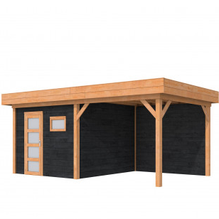 Douglas Topvision Premium Raaf 298 x 298 luifel 300 cm wanden zwart geïmpregneerd en basis onbehande