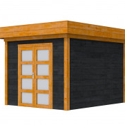 Douglas Topvision Roek, 298 x 298 cm, wanden zwart geïmpregneerd en basis transparant gespoten.