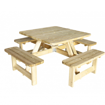 Picknicktafel Vierkant, 40 mm dik, bladmaat 115 x 115 cm.