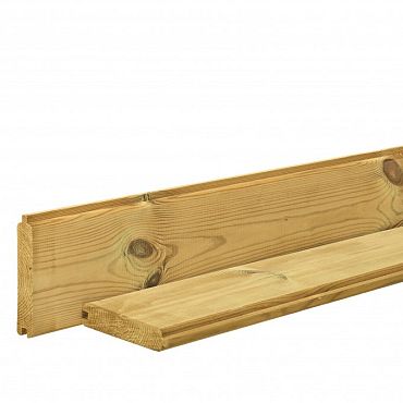 Grenen blokhutplank (afdekplank) 2,8 x 13,5 x 200 cm, groen geïmpregneerd.