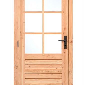 Douglas enkele 6-ruits deur linksdraaiend, 100 x 205 cm, incl. kozijn, onbehandeld.