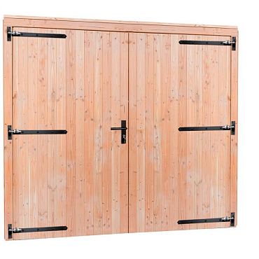 1022814 - Douglas dubbele deur extra breed met zwart beslag, 255 x 209 cm, incl. kozijn, onbehandeld